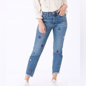 For The Republic Light Washed Flower Beaded Ankle Jeans